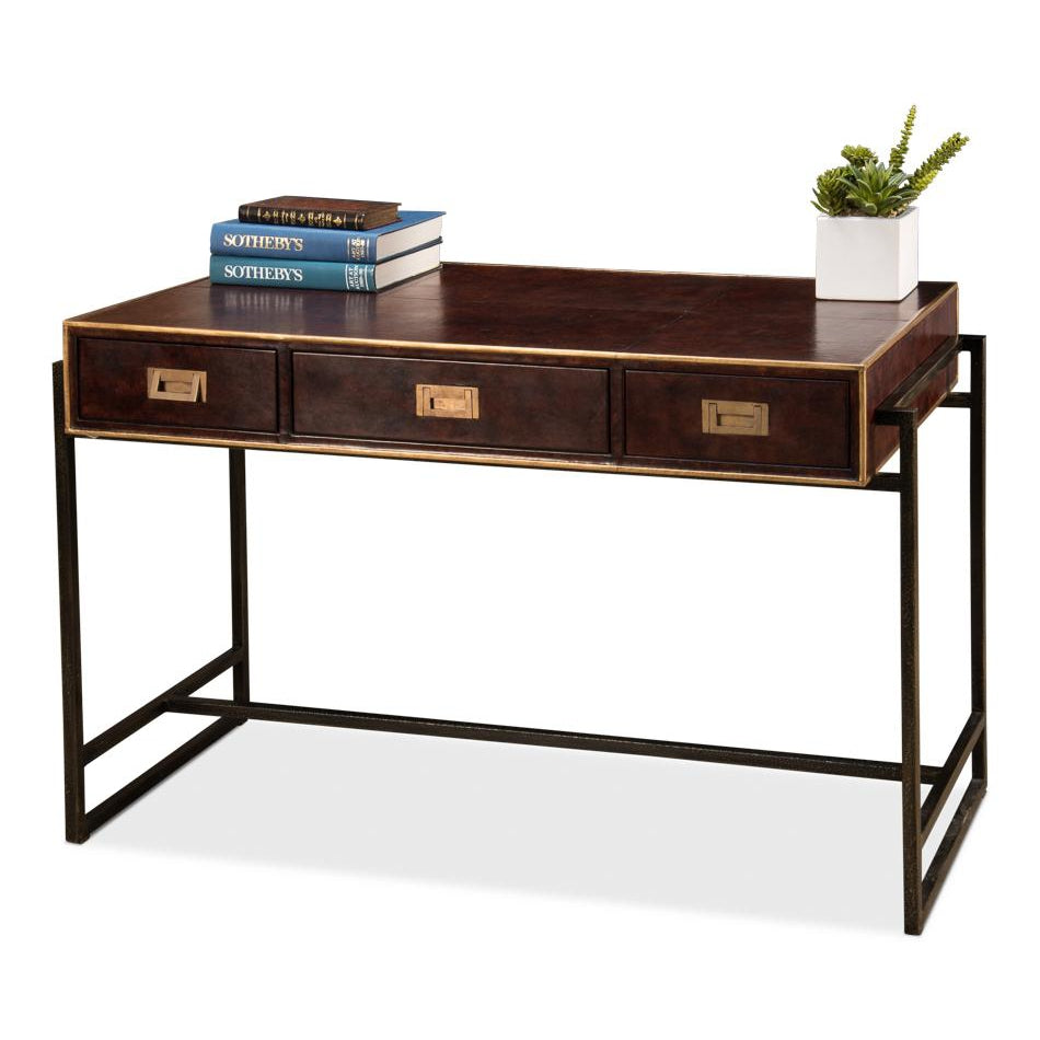 Big Brown Leather Desk-SARREID-SARREID-53151-Desks-1-France and Son