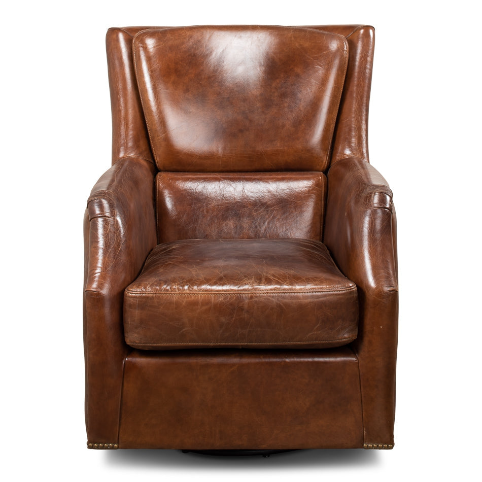 Baker Leather Swivel Chair-SARREID-SARREID-53468-Lounge Chairs-1-France and Son