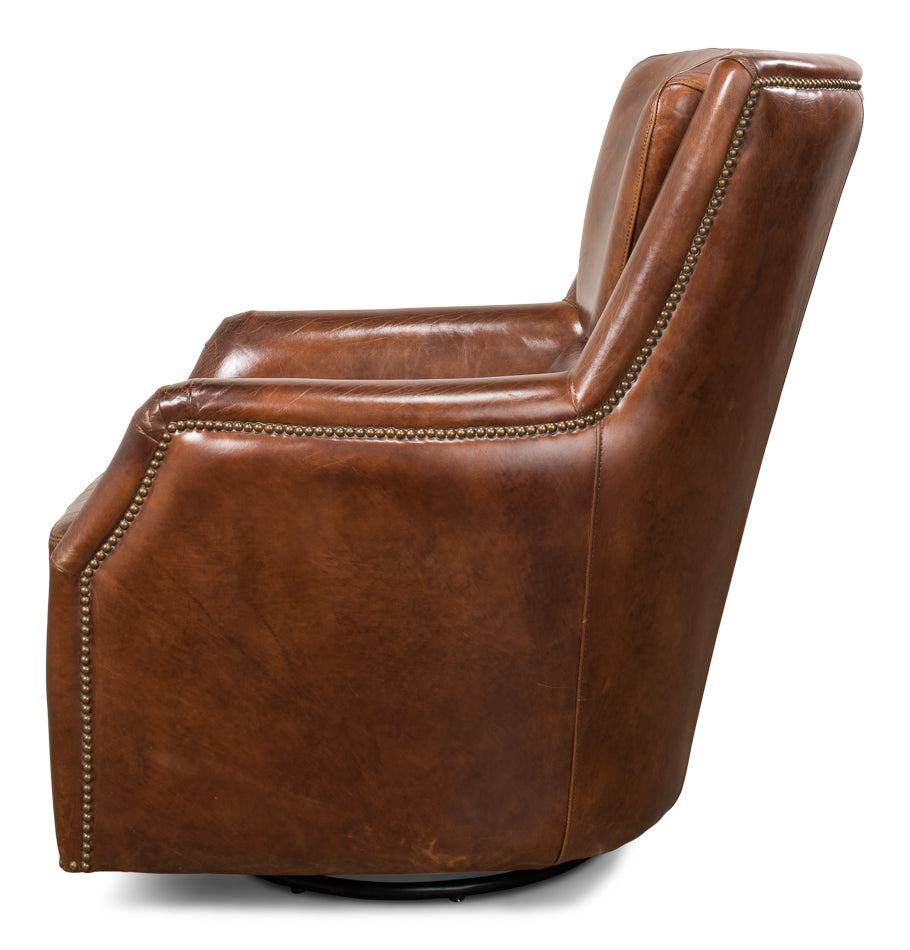 Baker Leather Swivel Chair-SARREID-SARREID-53468-Lounge Chairs-2-France and Son