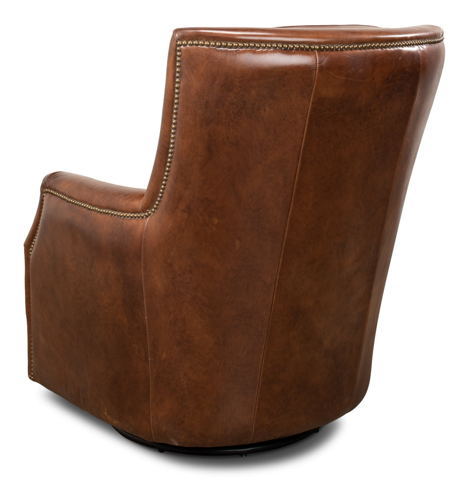 Baker Leather Swivel Chair-SARREID-SARREID-53468-Lounge Chairs-5-France and Son