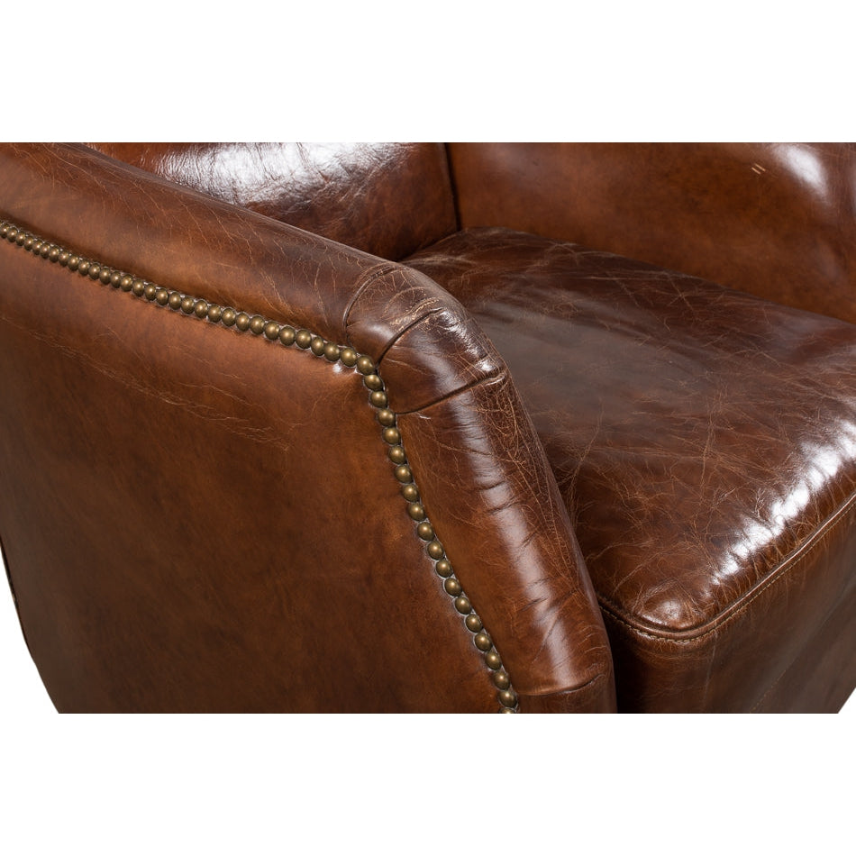 Baker Leather Swivel Chair-SARREID-SARREID-53468-Lounge Chairs-4-France and Son