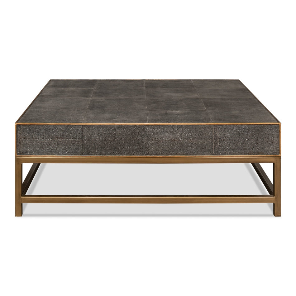 Gideon Shagreen Square Coffee Table-SARREID-SARREID-53552-1-Coffee TablesAntique Grey Finish-5-France and Son