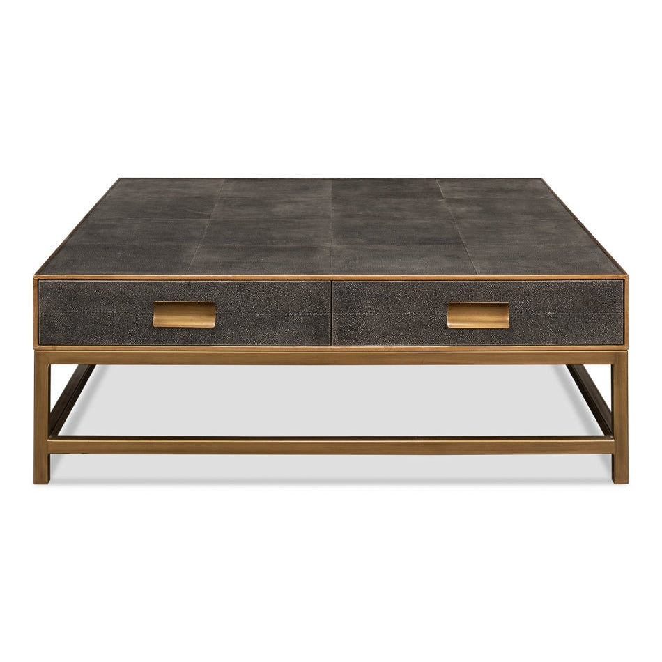 Gideon Shagreen Square Coffee Table-SARREID-SARREID-53552-1-Coffee TablesAntique Grey Finish-1-France and Son