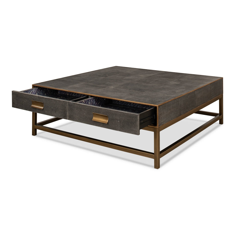 Gideon Shagreen Square Coffee Table-SARREID-SARREID-53552-1-Coffee TablesAntique Grey Finish-3-France and Son