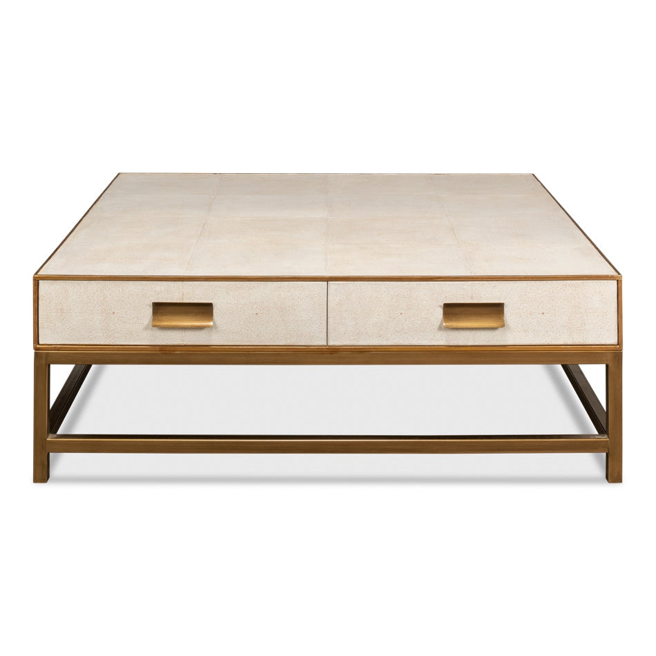 Gideon Shagreen Square Coffee Table-SARREID-SARREID-53552-4-Coffee TablesOsprey White Finish-2-France and Son