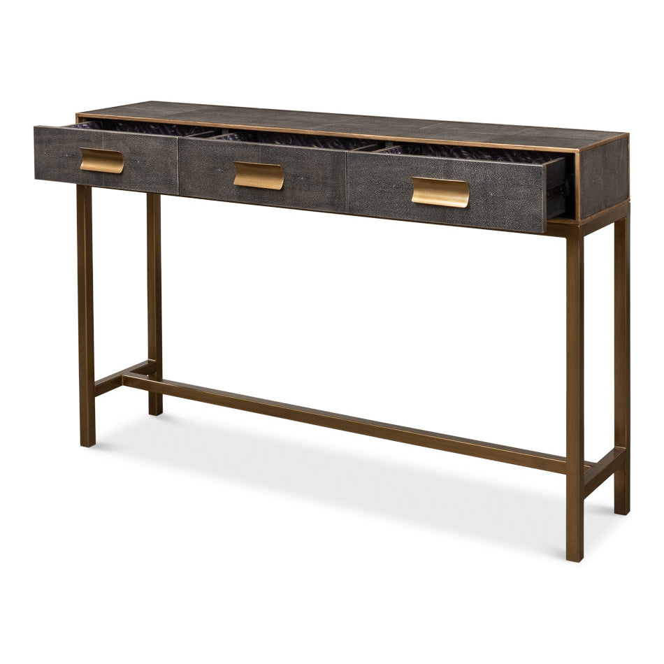 Gideon Shagreen Console Table-SARREID-SARREID-53553-1-Console TablesAntique Grey-4-France and Son