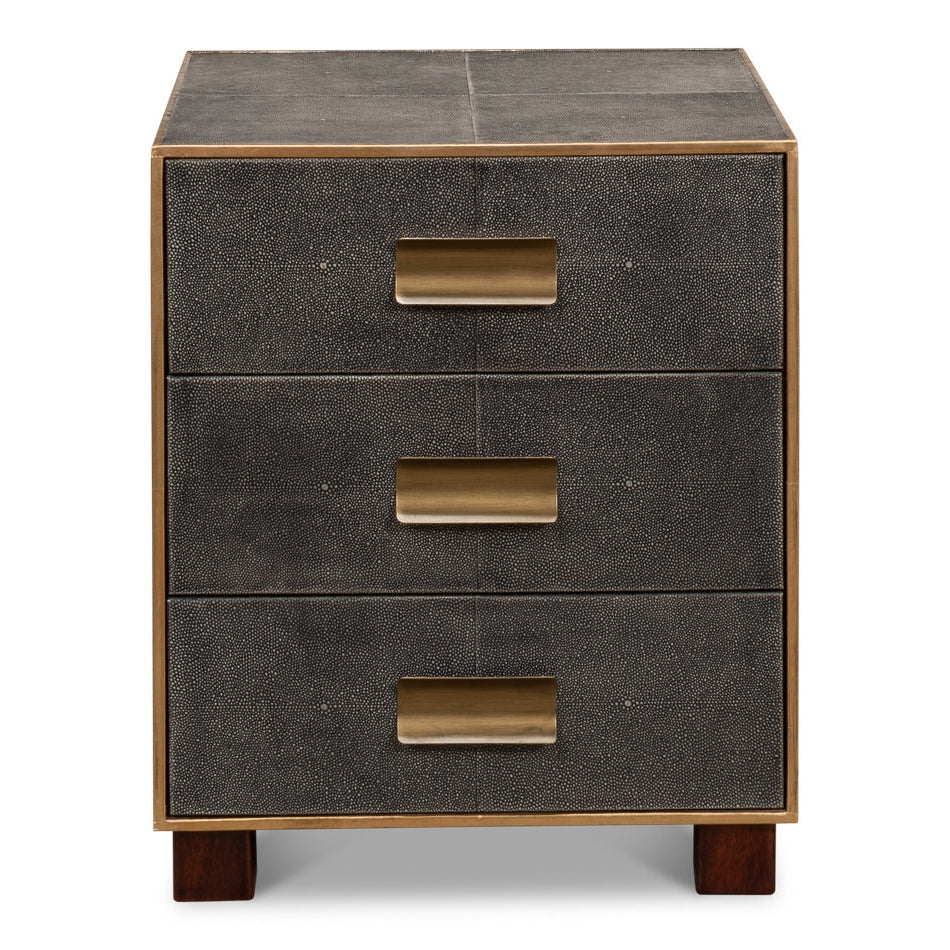 Gideon Shagreen 3 Drawer Side Table-SARREID-SARREID-53554-1-Side TablesGrey-1-France and Son