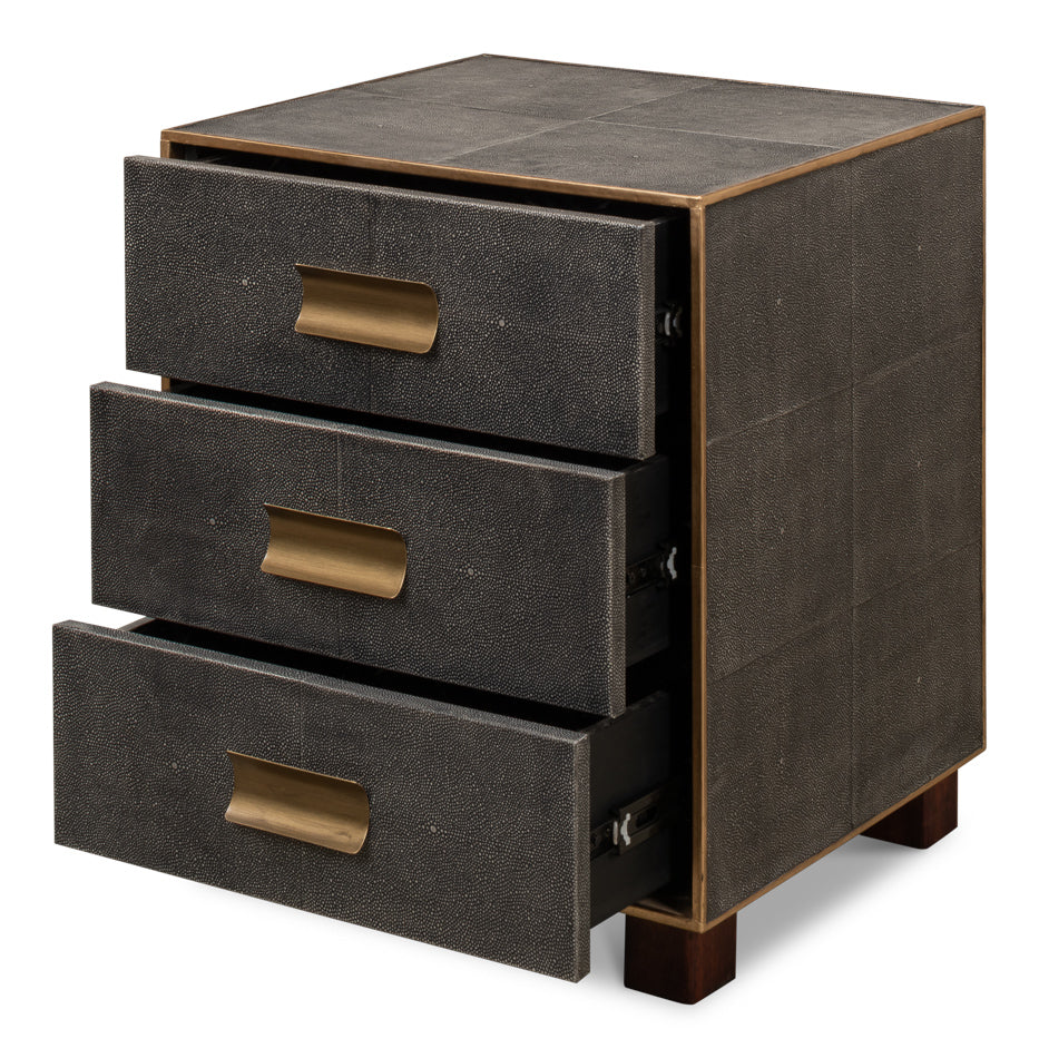 Gideon Shagreen 3 Drawer Side Table-SARREID-SARREID-53554-1-Side TablesGrey-3-France and Son