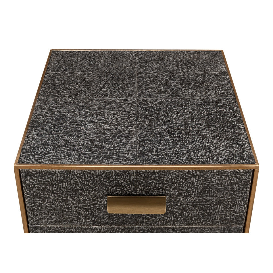 Gideon Shagreen 3 Drawer Side Table-SARREID-SARREID-53554-1-Side TablesGrey-5-France and Son