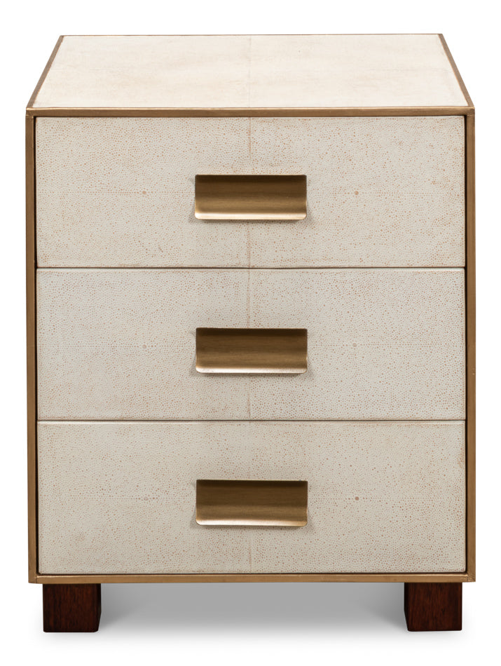 Gideon Shagreen 3 Drawer Side Table-SARREID-SARREID-53554-4-Side TablesWhite-2-France and Son