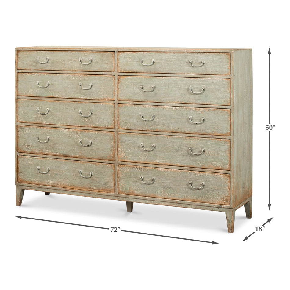 Willow 10 Drawer Commode, Sage-SARREID-SARREID-53619-4-Dressers-5-France and Son