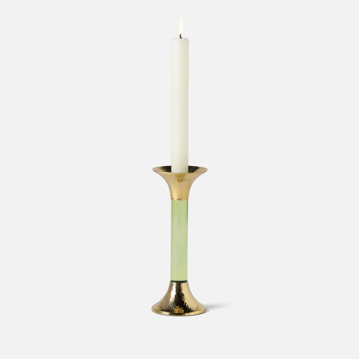 Leopold Lime/Gold Fluted Candle Holders Acrylic/Hammered Brass Set/3
