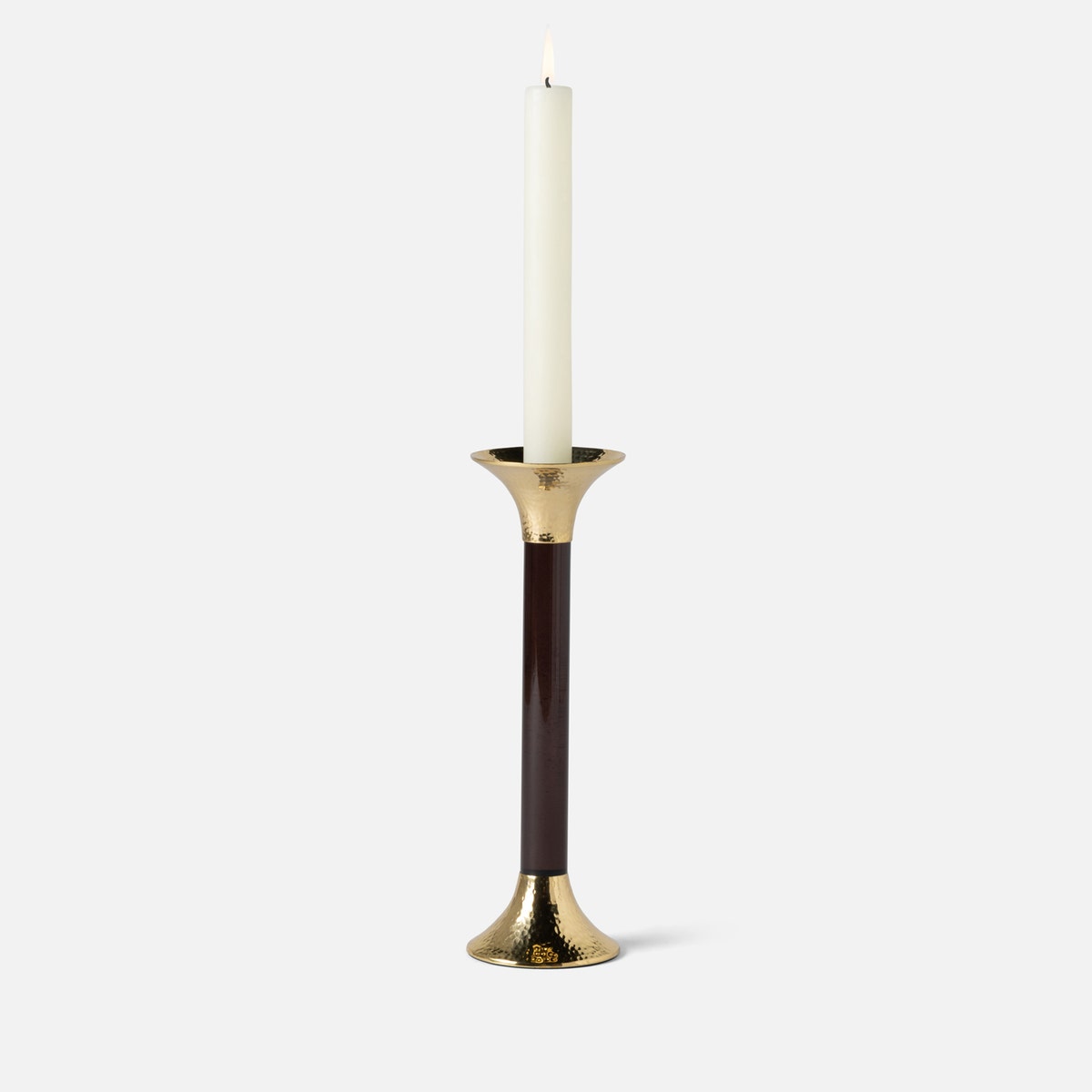 Leopold Smoke/Gold Fluted Candle Holders Acrylic/Hammered Brass Set/3