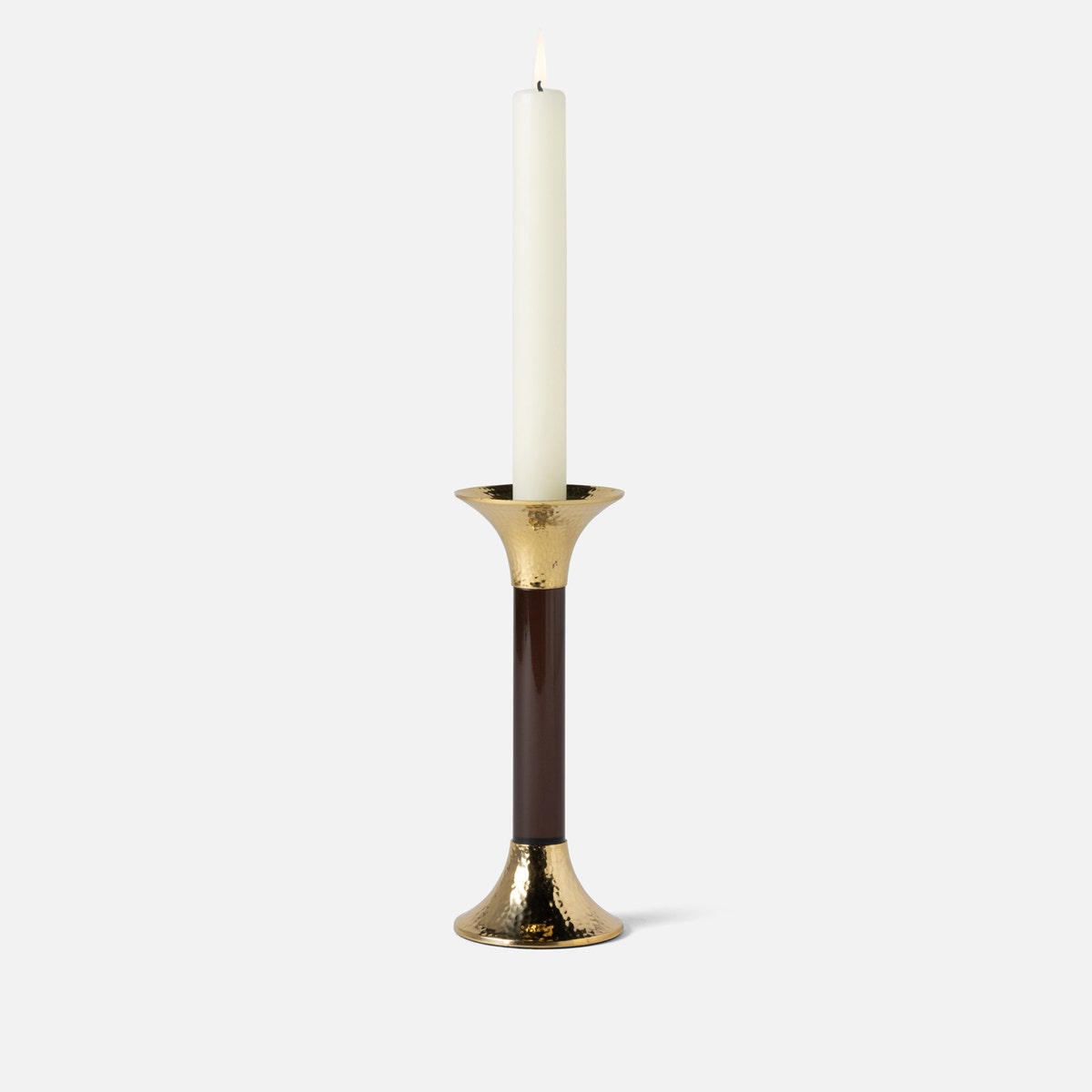 Leopold Smoke/Gold Fluted Candle Holders Acrylic/Hammered Brass Set/3