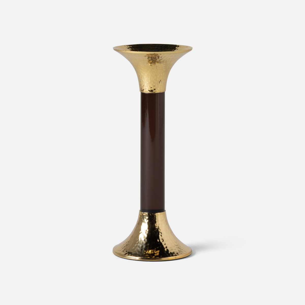 Leopold Smoke/Gold Fluted Candle Holders Acrylic/Hammered Brass Set/3