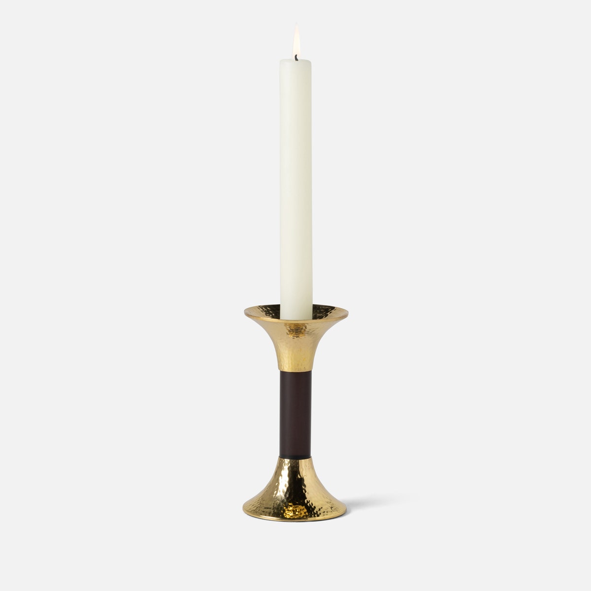 Leopold Smoke/Gold Fluted Candle Holders Acrylic/Hammered Brass Set/3