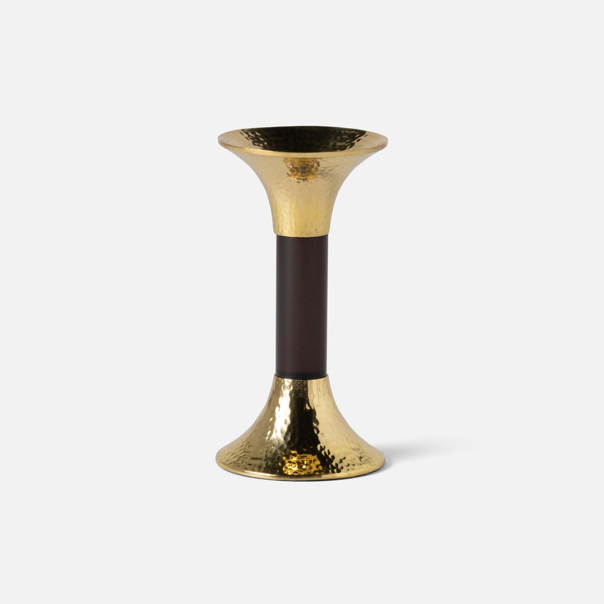 Leopold Smoke/Gold Fluted Candle Holders Acrylic/Hammered Brass Set/3