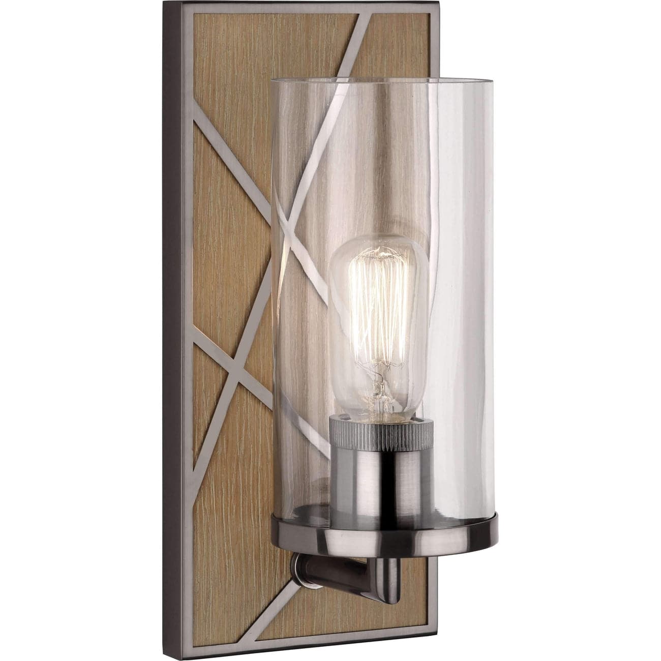 Michael Berman Bond Wall Sconce - Clear Glasses-Robert Abbey Fine Lighting-ABBEY-553-Wall LightingDriftwood Oak Wood Finish with Blackened Nickel Accents-2-France and Son