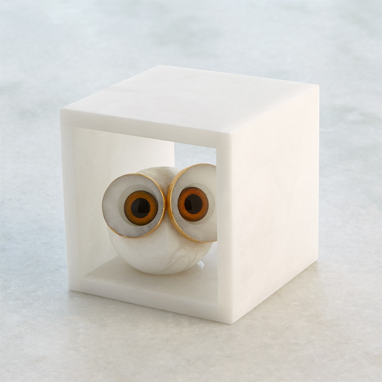 Alabaster Big Eyed Owl in Cube-Global Views-GVSA-3.31656-Decorative Objects-2-France and Son