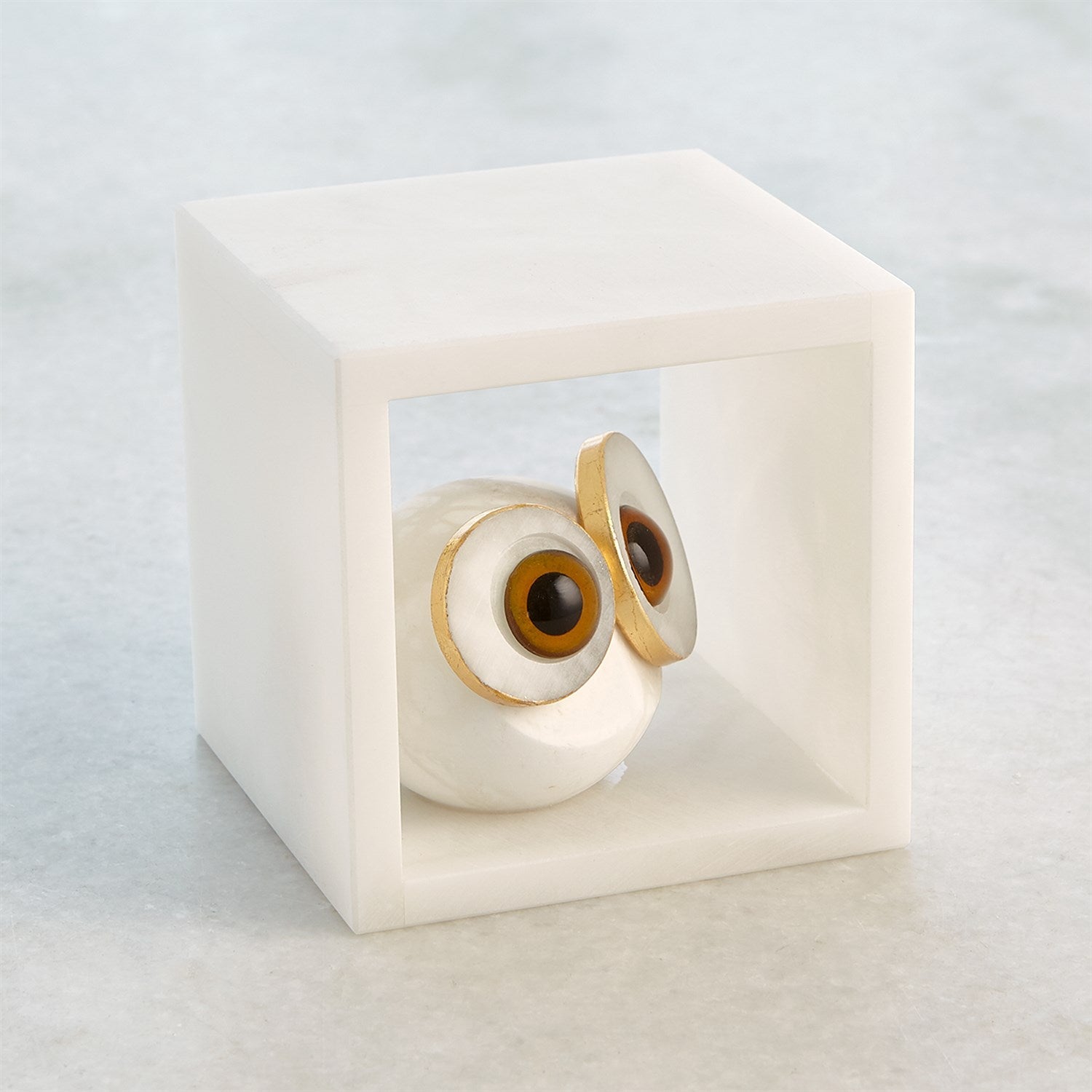 Alabaster Big Eyed Owl in Cube-Global Views-GVSA-3.31656-Decorative Objects-1-France and Son