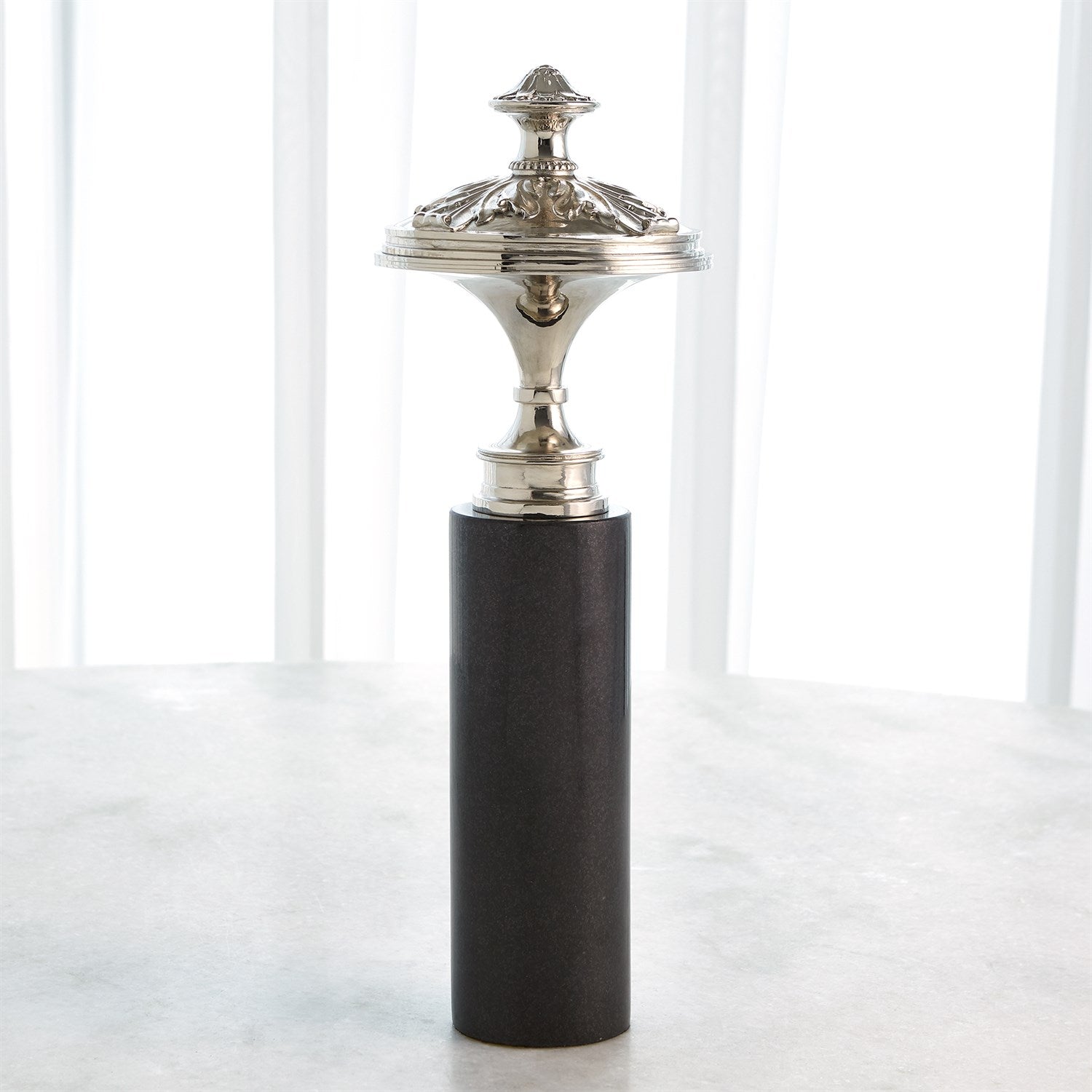 Newel Cap Sculpture - Nickel/Black Granite - Large-Global Views-GVSA-8.83020-Decorative Objects-1-France and Son