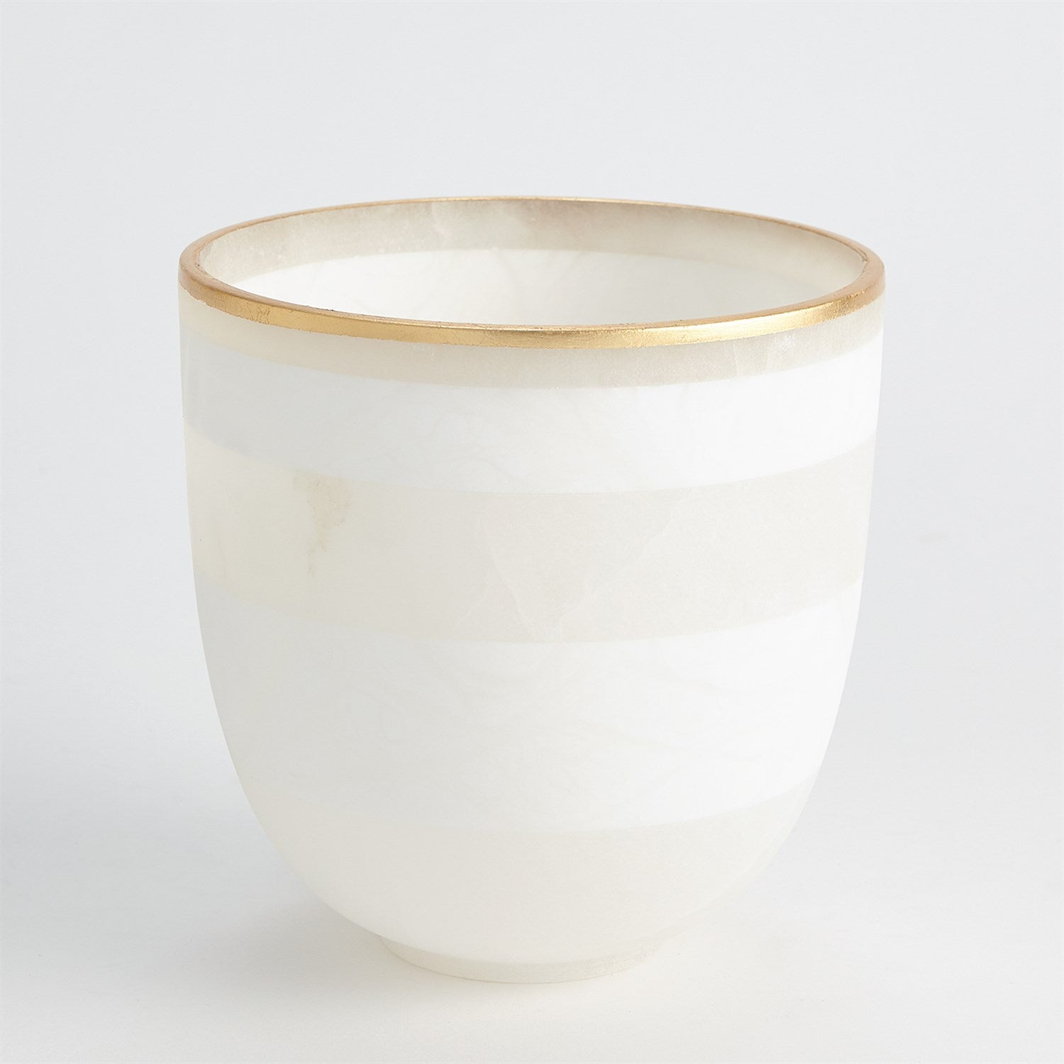 Striped Alabaster Bowl - Large-Global Views-GVSA-3.31666-DecorWhite/Gold-2-France and Son