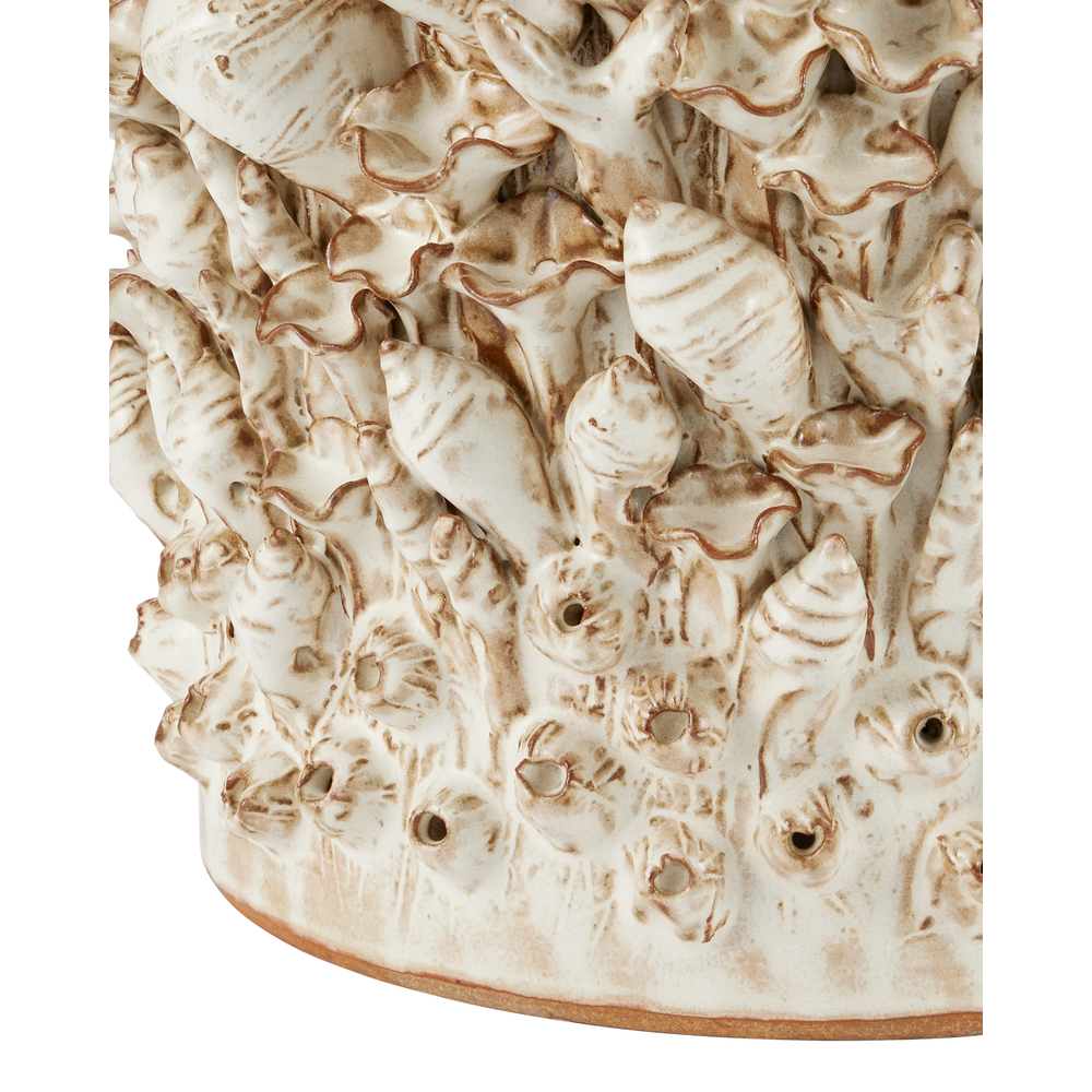 Additional view of Corfu Ivory Accent Table in ivory and off-white, featuring glazed finish and a flat circular top surface.