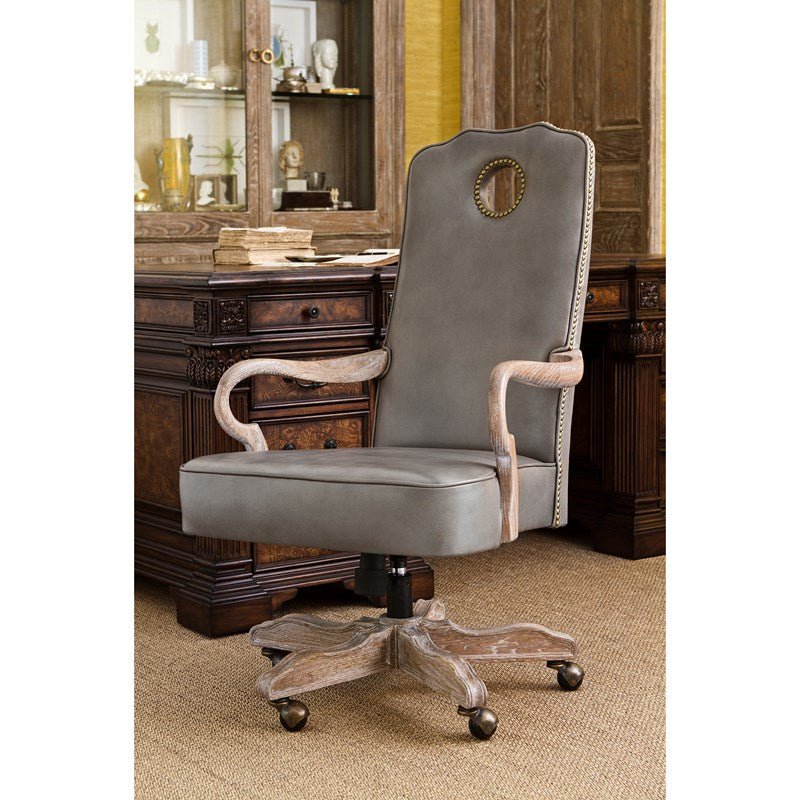 Queen Anne Desk Chair - Oak-Ambella-AMBELLA-58013-330-002-Task Chairs-1-France and Son