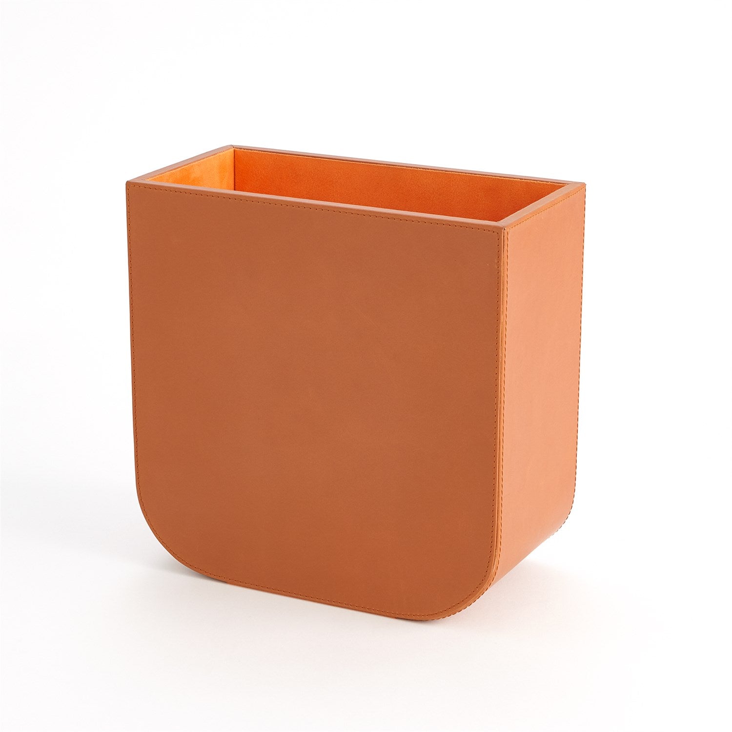 Radius Edge Leather Desk Collection-Global Views-GVSA-9.93744-Baskets & BoxesOrange-Wastebasket-4-France and Son