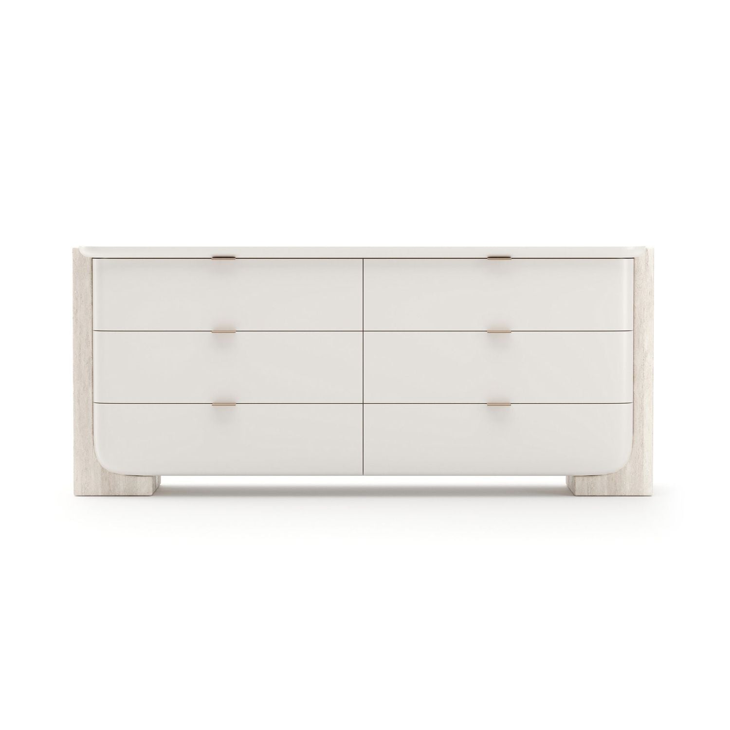 Overlap 6-Drawer Dresser in ivory white and light travertine beige.