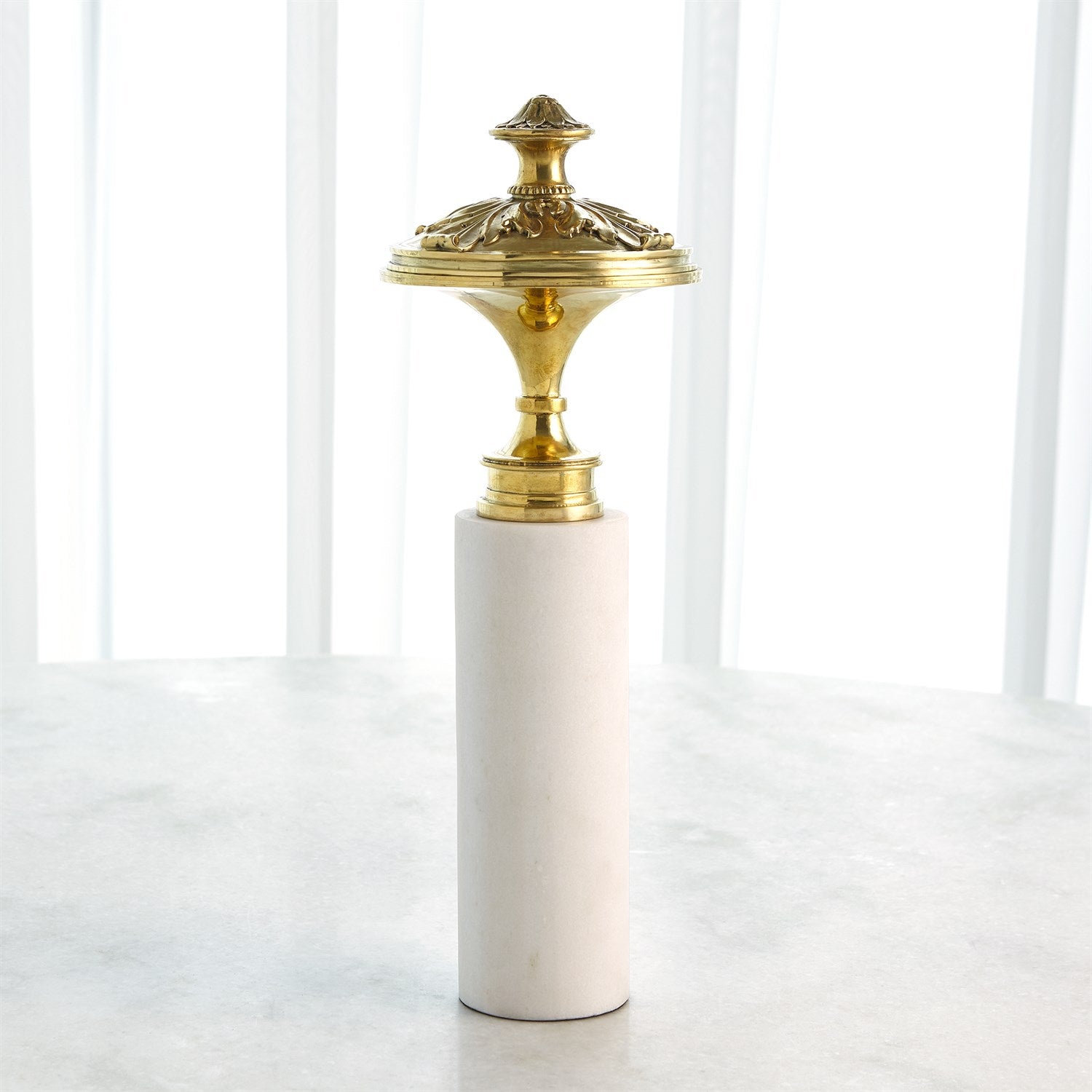 Newel Cap Sculpture-Global Views-GVSA-8.82985-Decorative ObjectsStyle 1/ Large-Brass/White Marble-2-France and Son