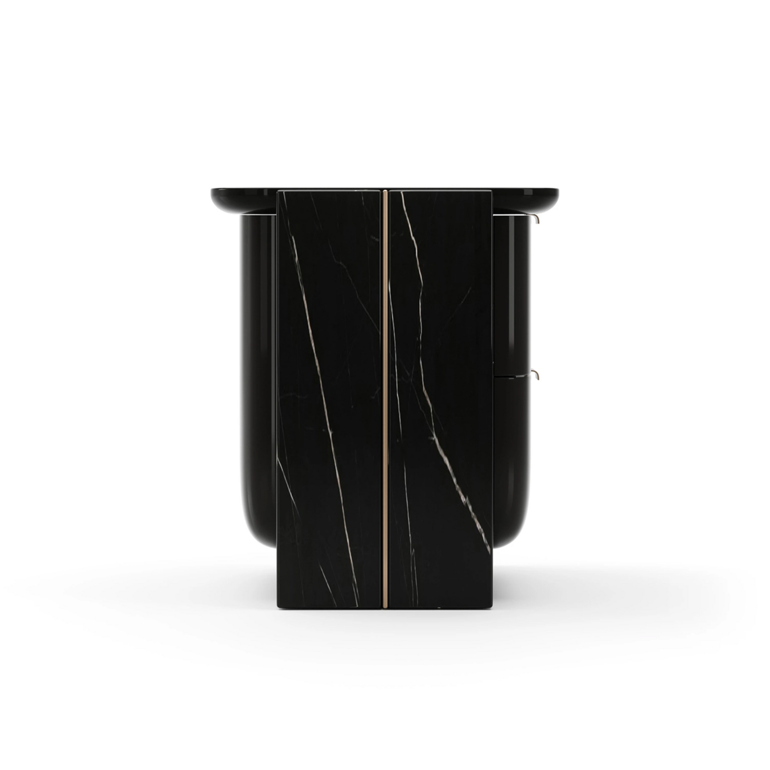 Additional view of Overlap Small Nightstand Dark in black and brass/gold.