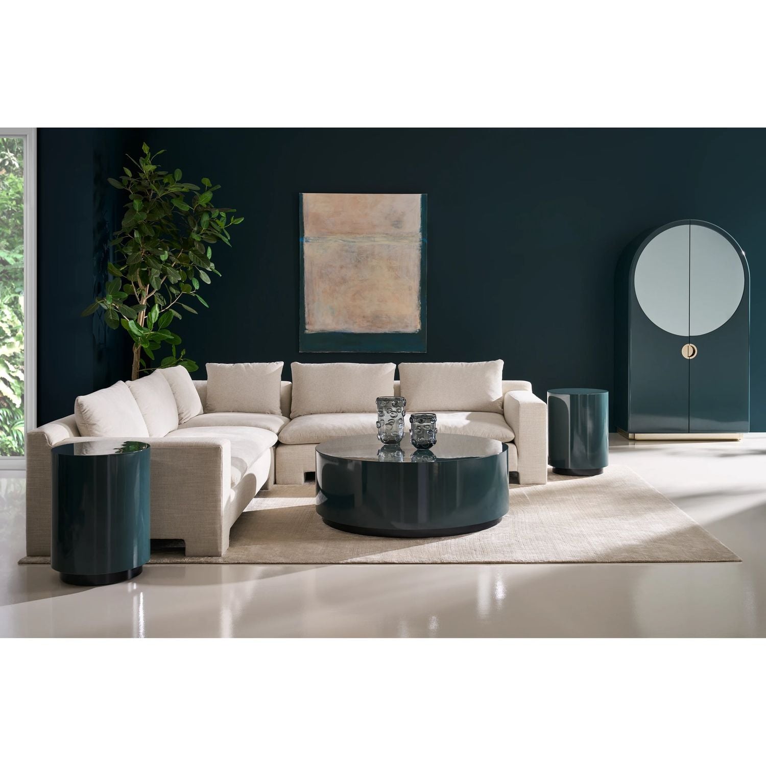 Additional view of Cocktail Couture Round End Table in dark teal and deep green-gray.