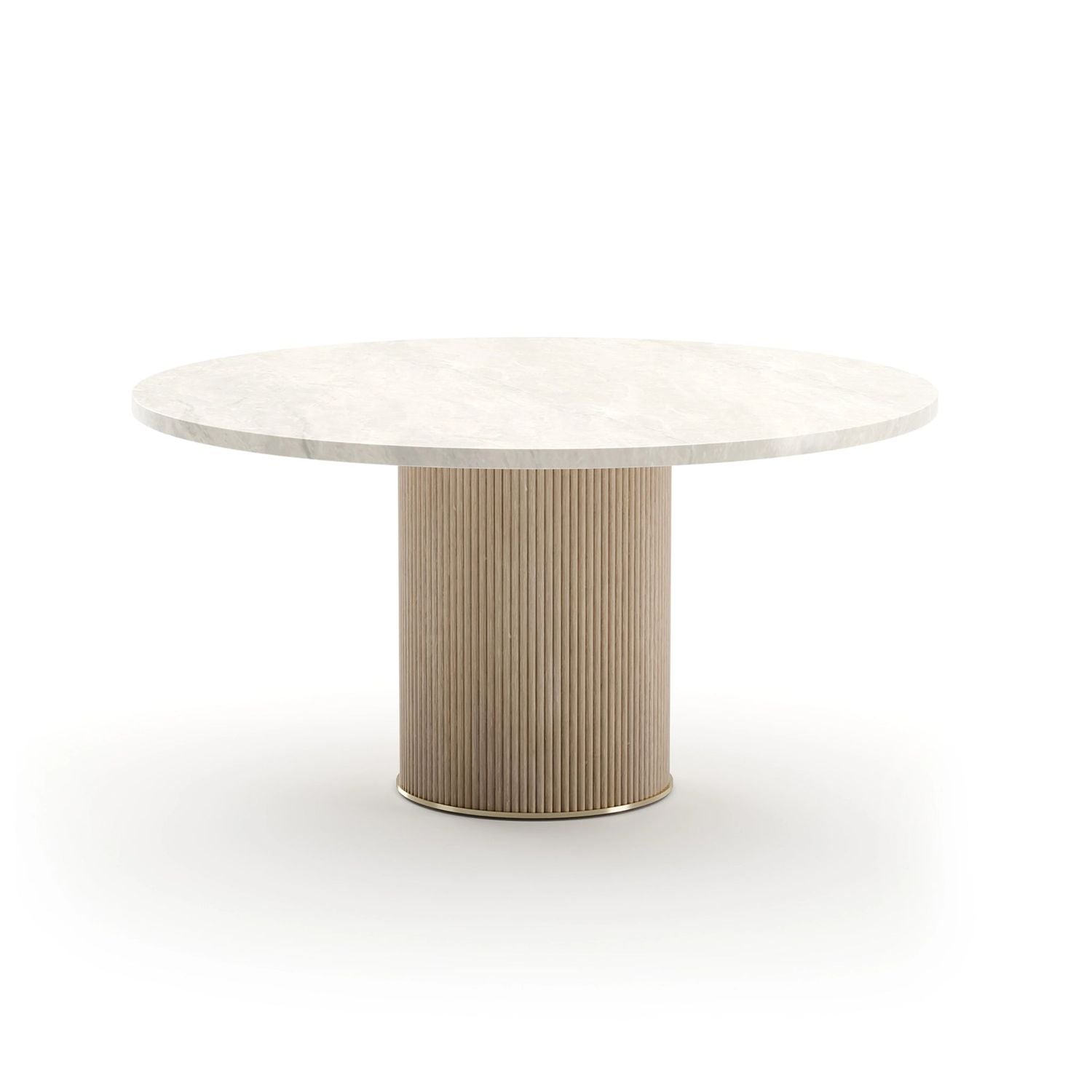 Alternate view of Rhythm Round Stone Top Dining Table 58 in ivory white and light beige.