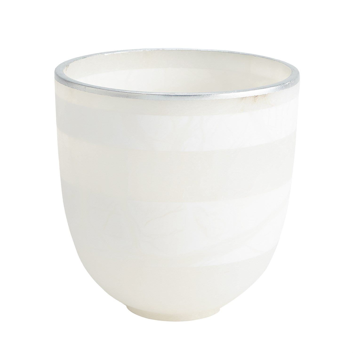 Striped Alabaster Bowl - Large-Global Views-GVSA-3.31668-DecorWhite/Silver-1-France and Son