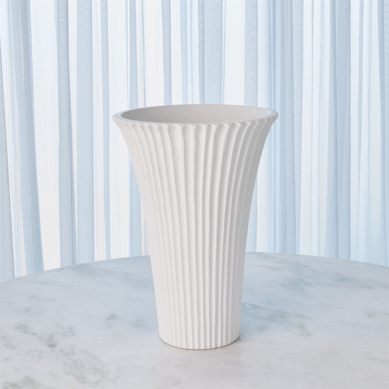 Flared Fluted Vase-Global Views-GVSA-3.31740-VasesMatte White-Small-2-France and Son