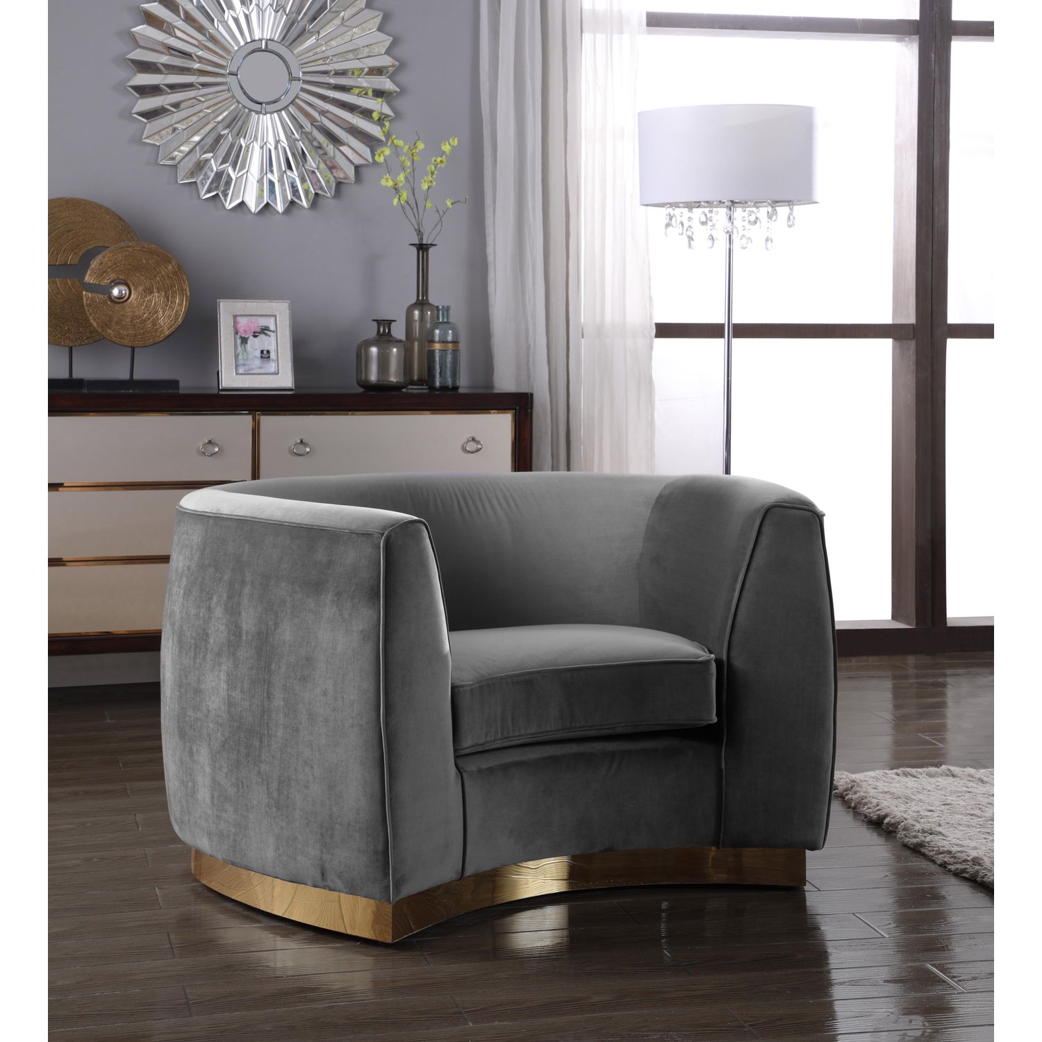 Julian Velvet Upholstered Chair — Grey / Gold