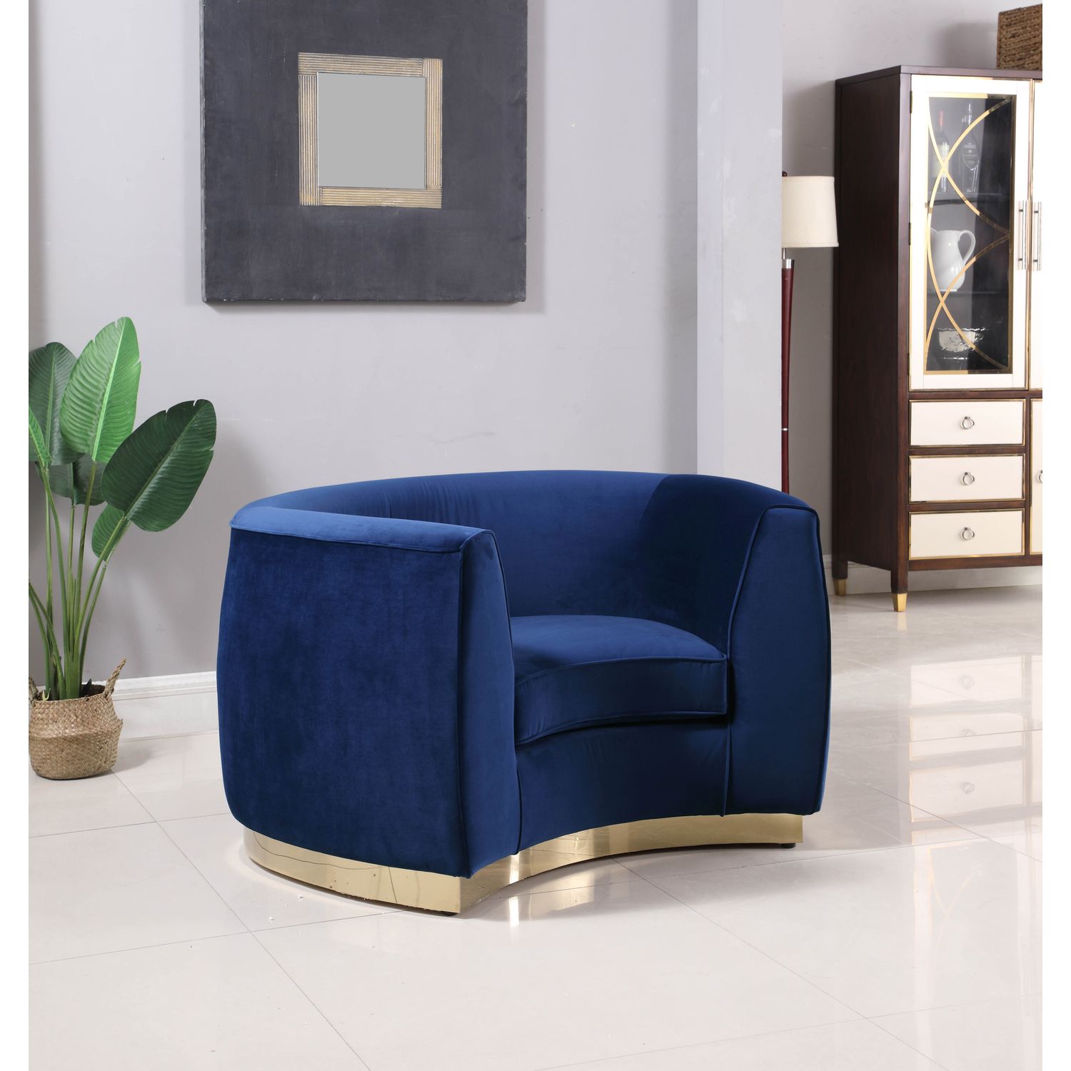 Julian Velvet Upholstered Chair — Navy / Gold