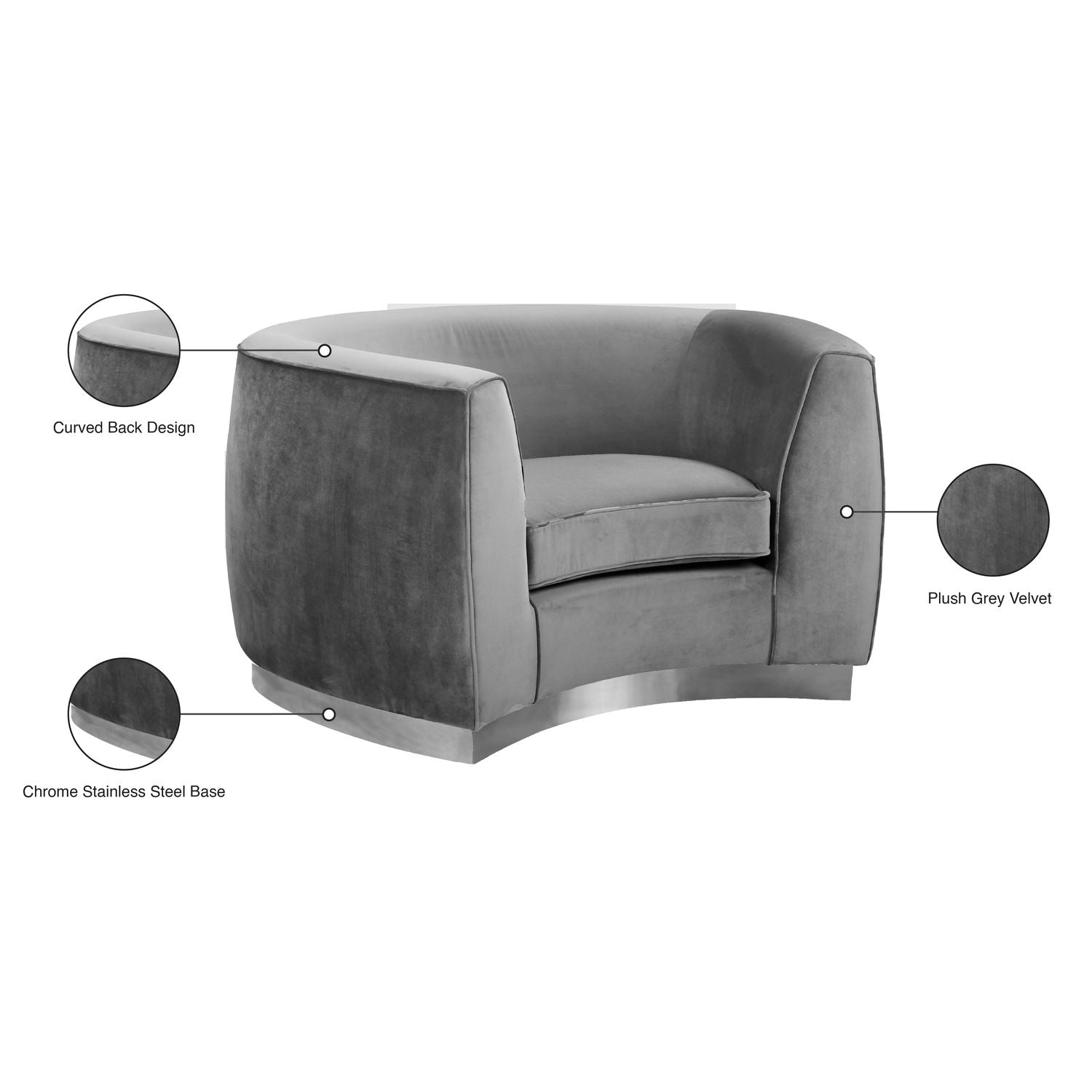 Julian Velvet Upholstered Chair — Grey / Chrome