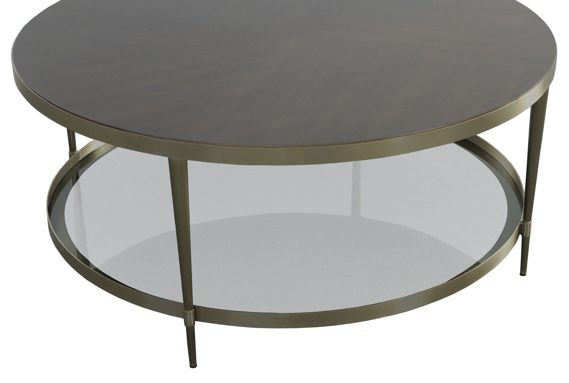 Libby Langdon Marlowe Tiered Round Cocktail Table - Smoked Stone - Stainless Steel, Walnut Solids and Veneers