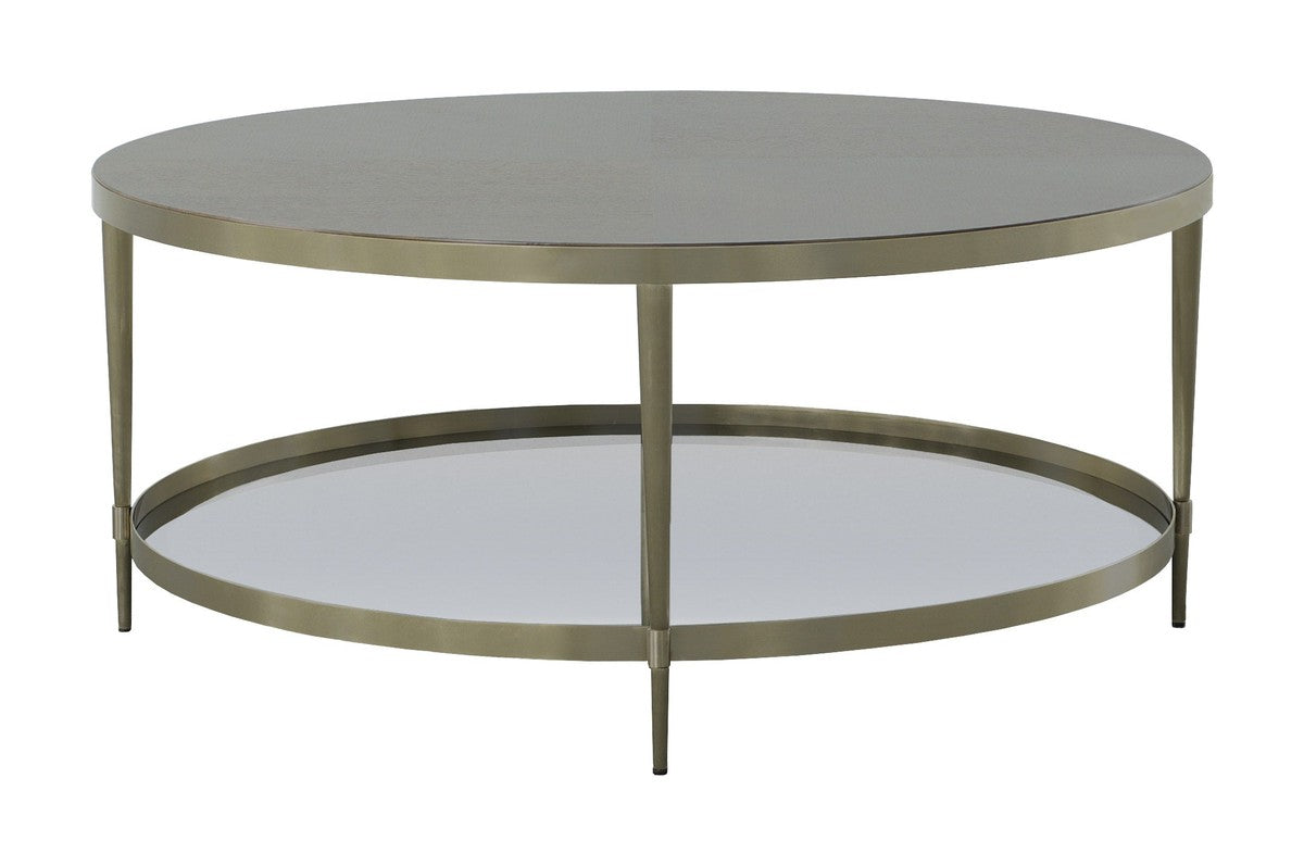 Libby Langdon Marlowe Tiered Round Cocktail Table - Smoked Stone - Stainless Steel, Walnut Solids and Veneers