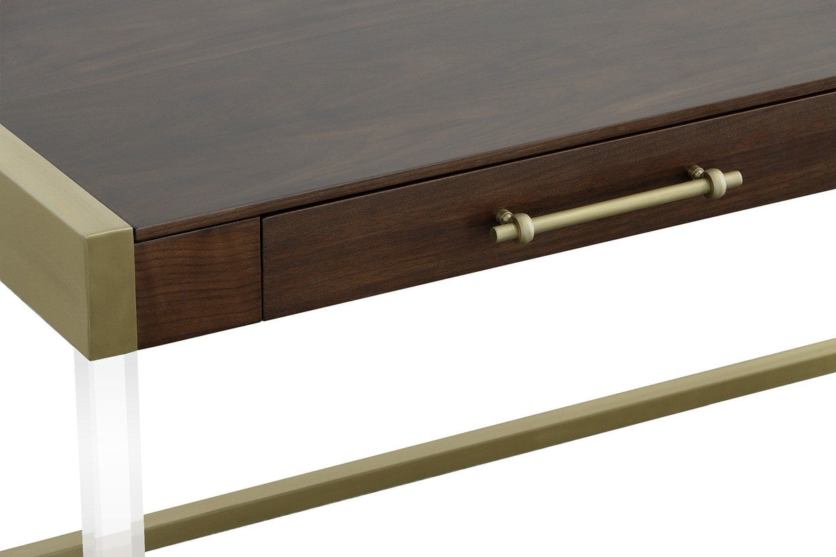 Libby Langdon Simone Writing Desk - Smoked Stone - Stainless Steel, Acrylic, Walnut Solids and Veneers