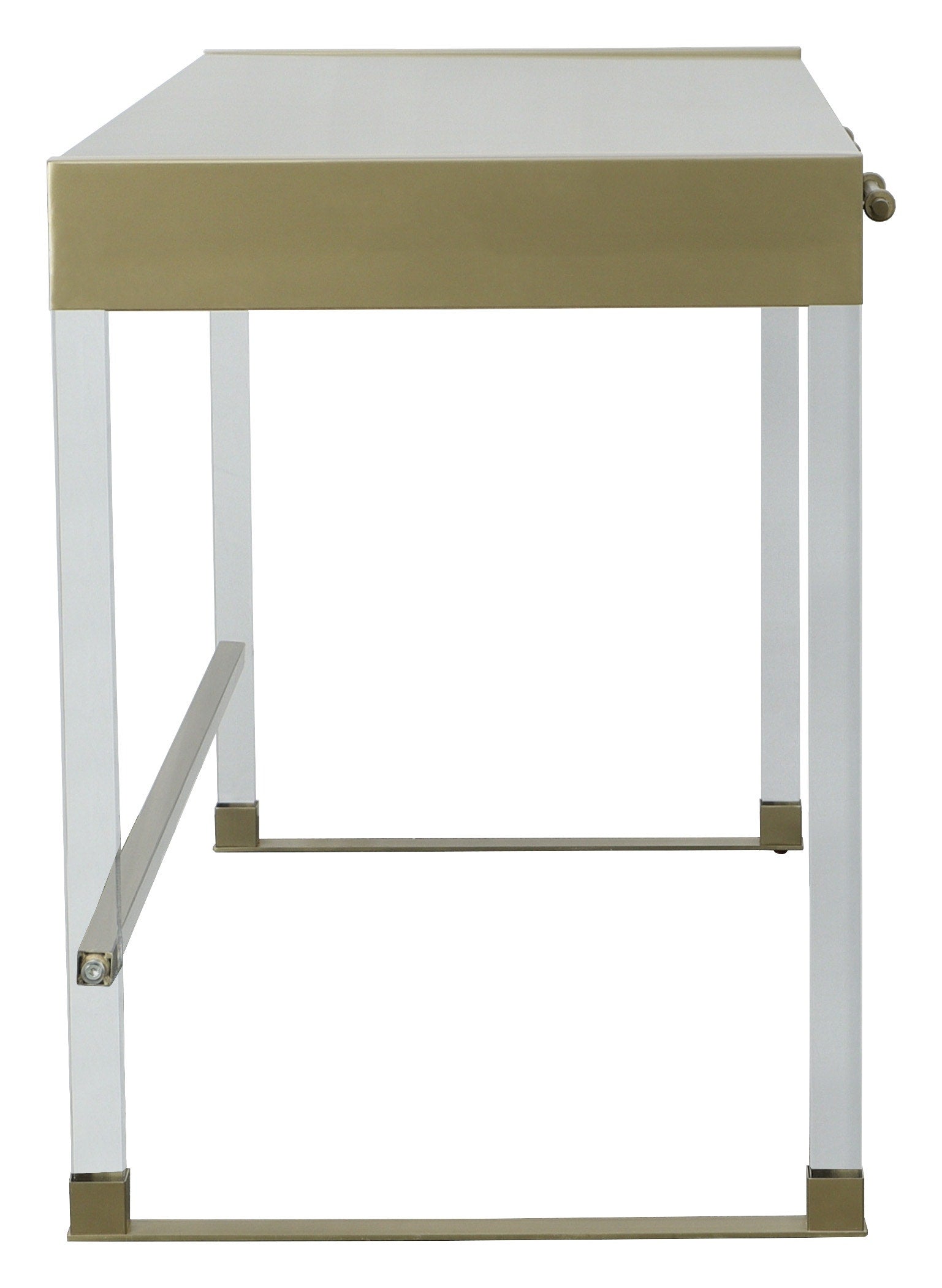 Libby Langdon Simone Writing Desk - Smoked Stone - Stainless Steel, Acrylic, Walnut Solids and Veneers