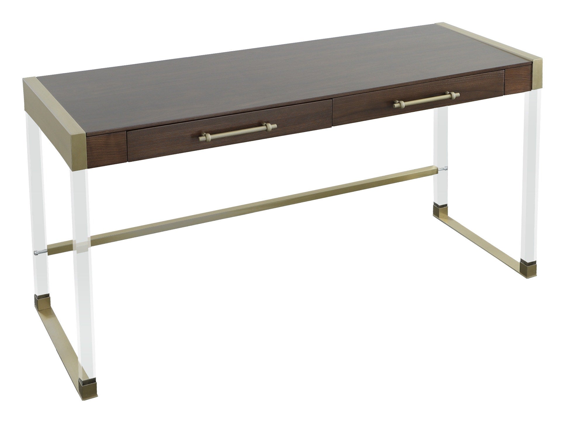 Libby Langdon Simone Writing Desk - Smoked Stone - Stainless Steel, Acrylic, Walnut Solids and Veneers