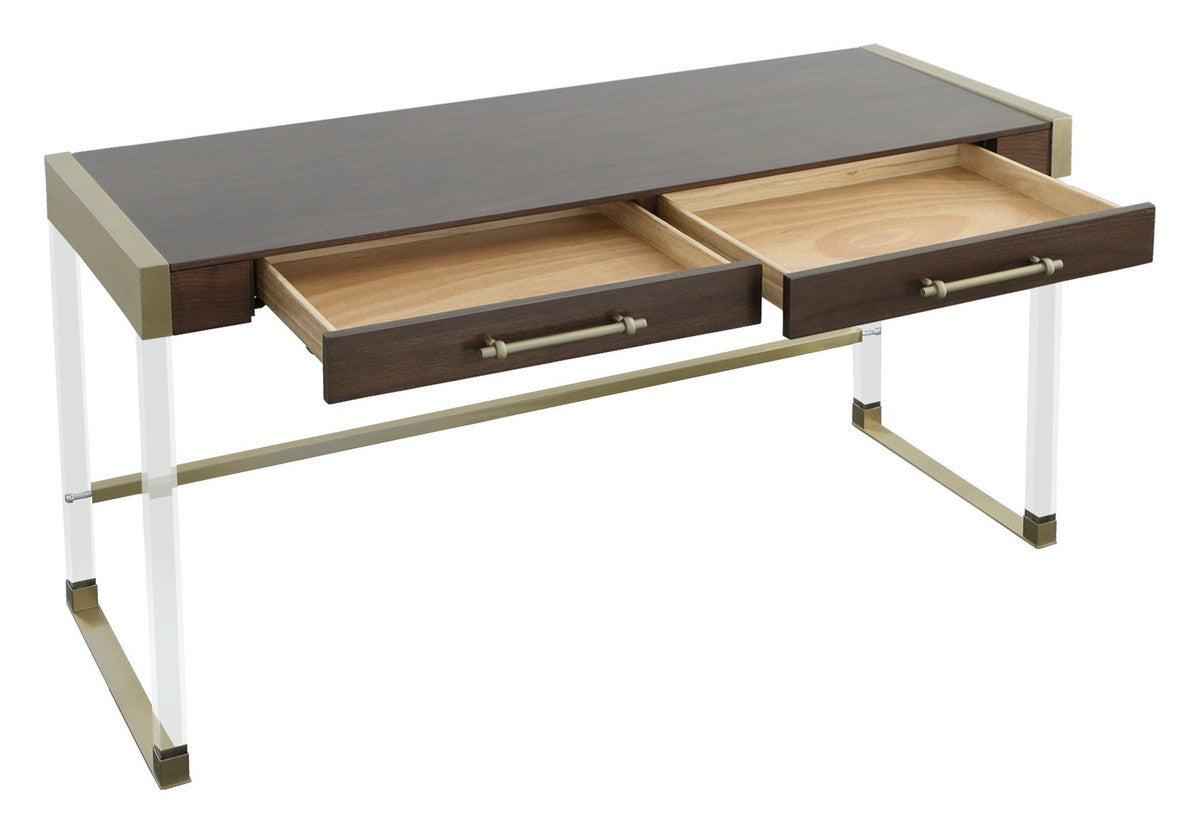 Libby Langdon Simone Writing Desk - Smoked Stone - Stainless Steel, Acrylic, Walnut Solids and Veneers