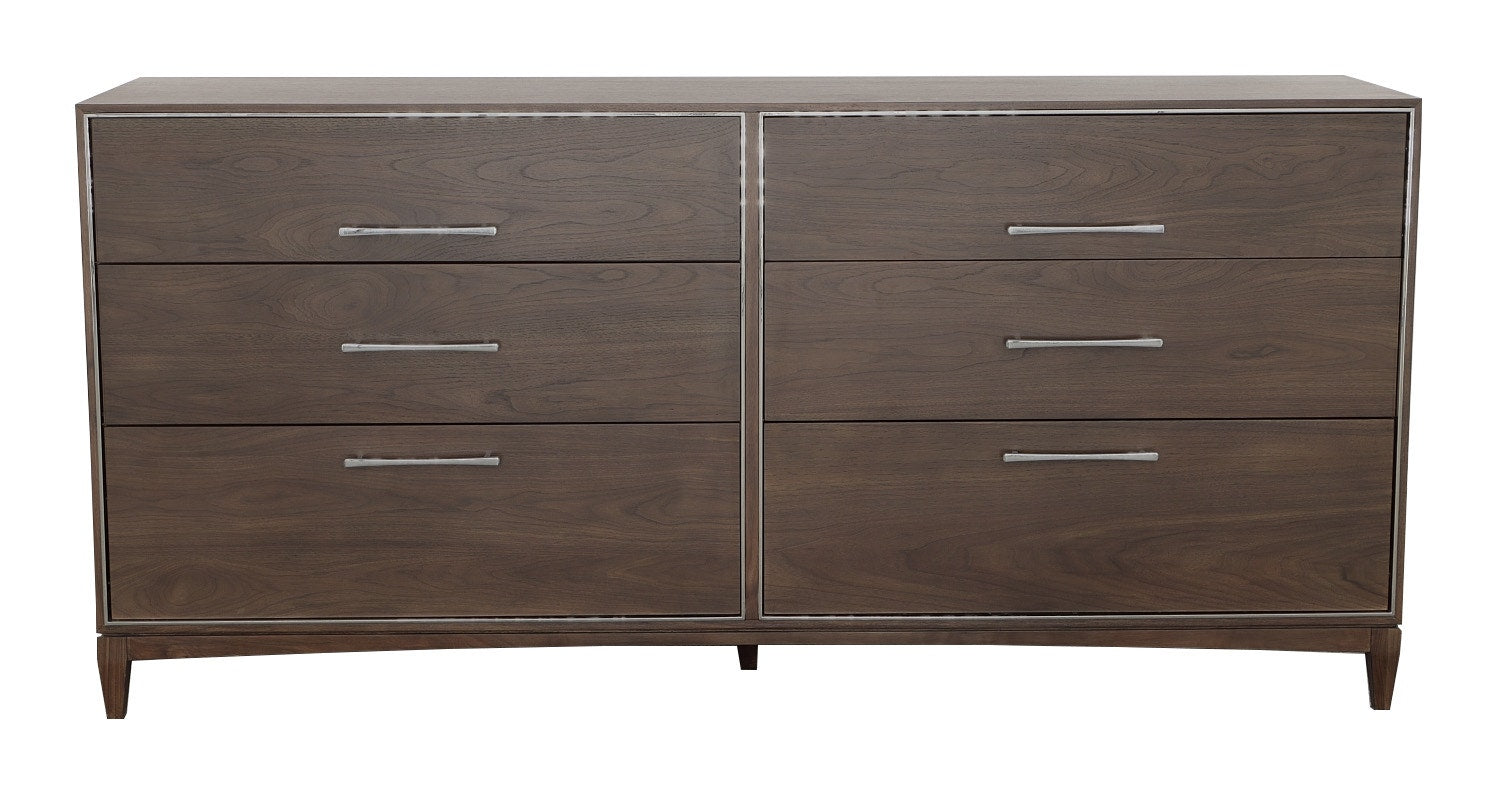 Libby Langdon Farley Six Drawer Dresser - Smoked Stone - Walnut Solids and Veneers