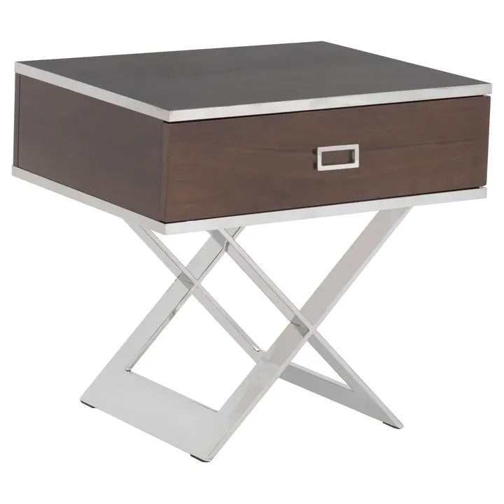 Alternate view of Libby Langdon Carlson End Table in dark espresso brown and medium walnut brown.