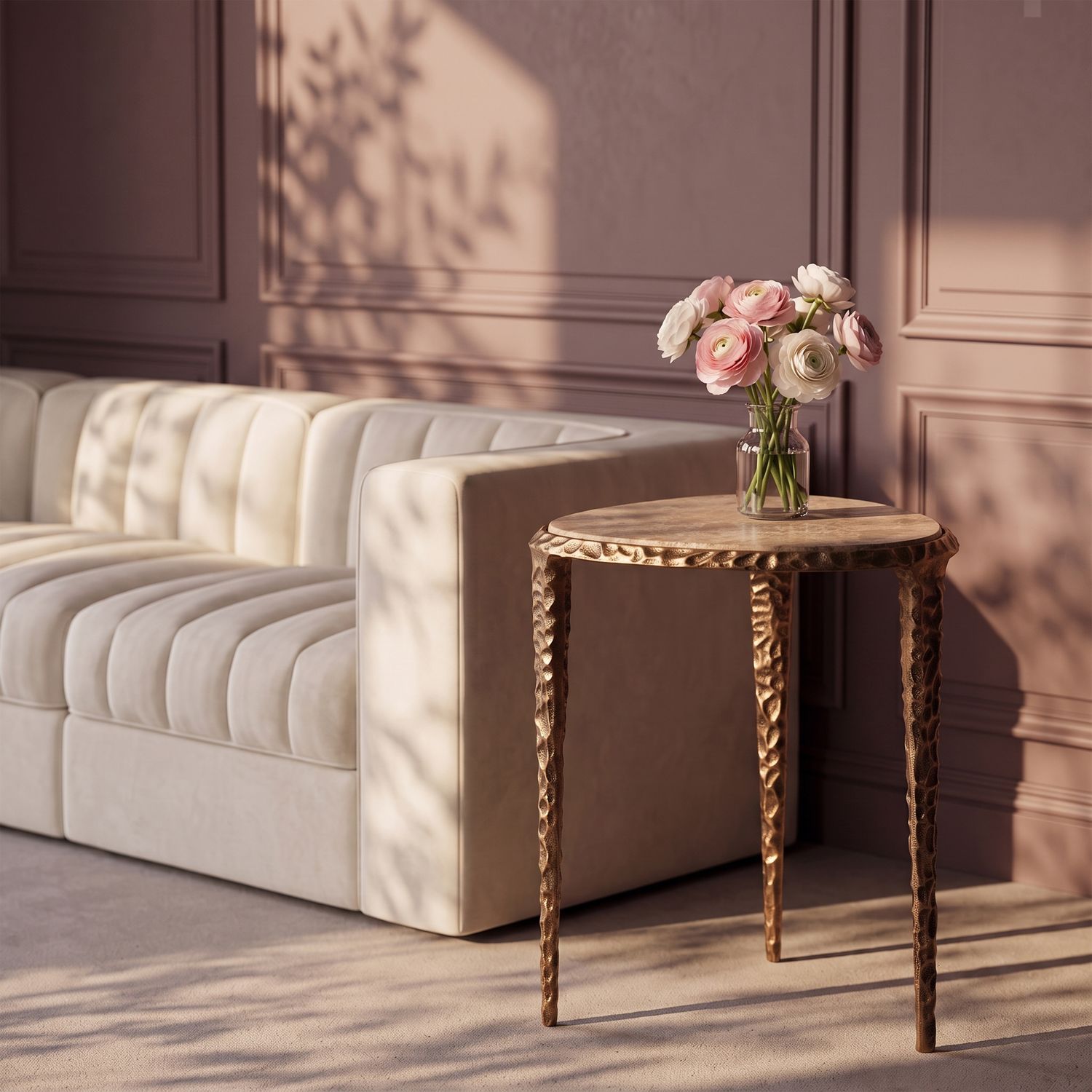 Gild Genuine Marble Top And Aluminum Base End / Side Table — Beige / Brushed Brass