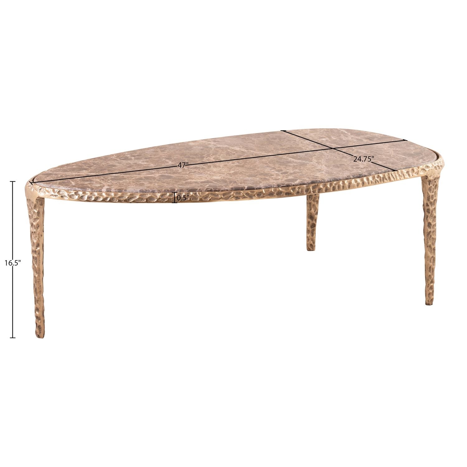 Gild Genuine Marble Top And Aluminum Base Coffee Table — Brown / Brushed Brass