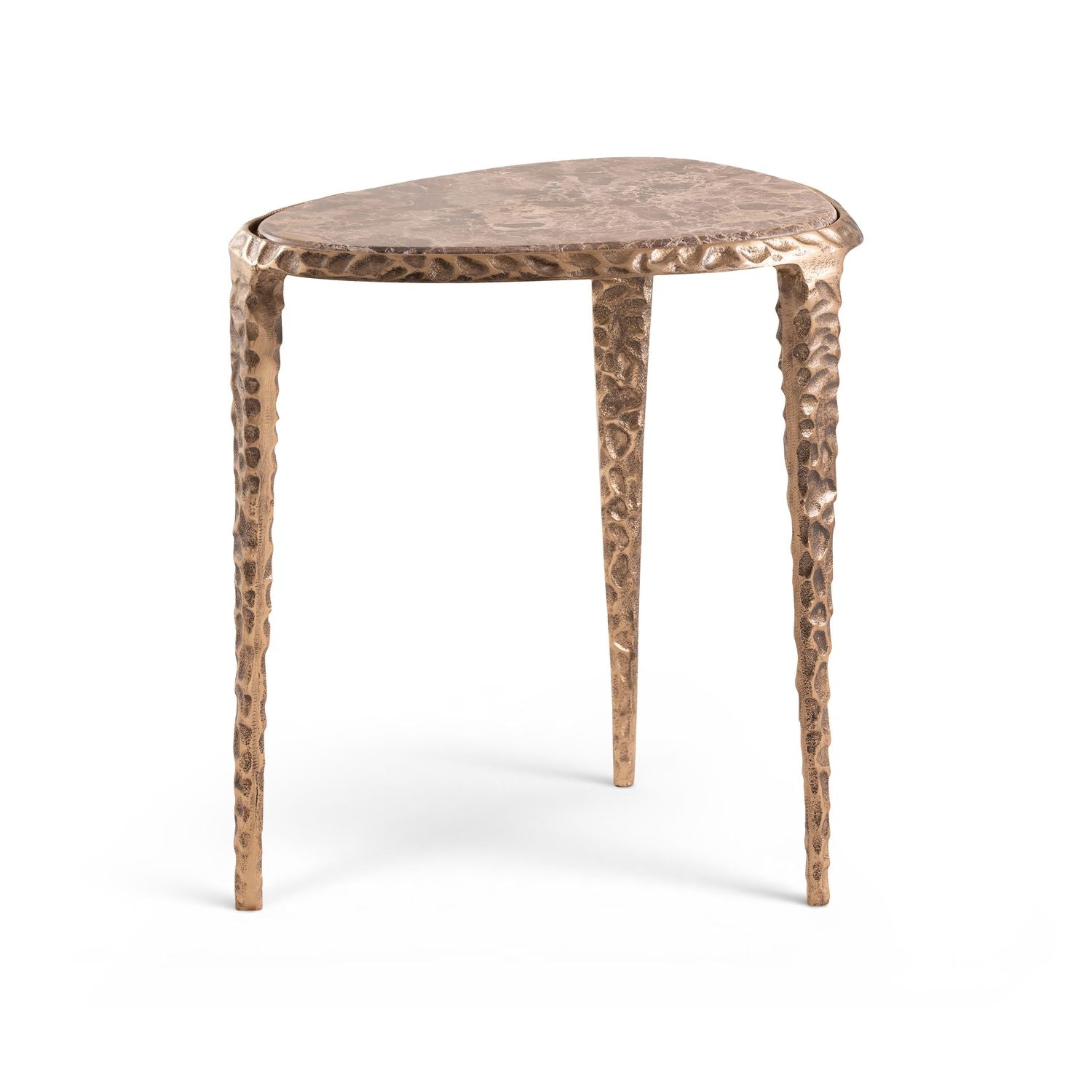 Gild Genuine Marble Top And Aluminum Base End / Side Table — Brown / Brushed Brass